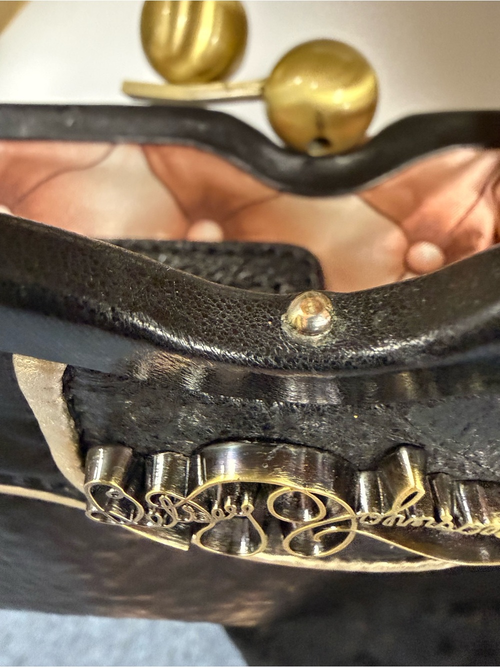 Vintage Betsy Johnson Kiss-lock leather Runway Clutch. Black leather Rare Y2K - Picture 13 of 13